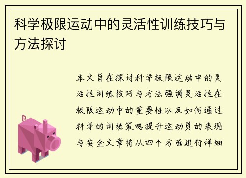 科学极限运动中的灵活性训练技巧与方法探讨